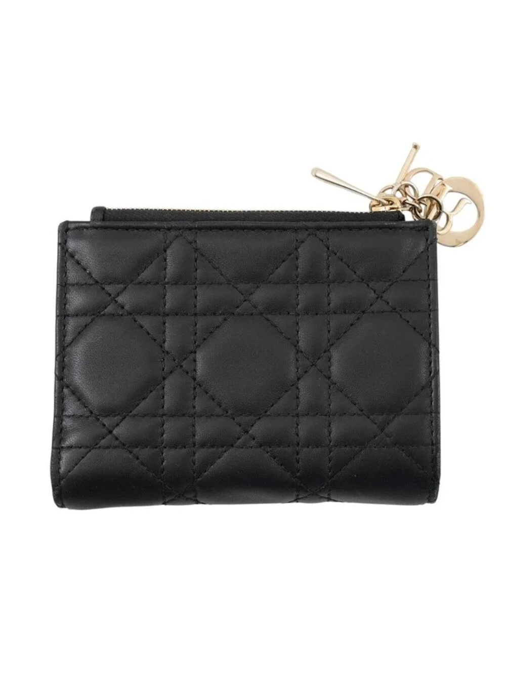 Dior Bifold Wallet Lady Dahlia Cannage Leather Black